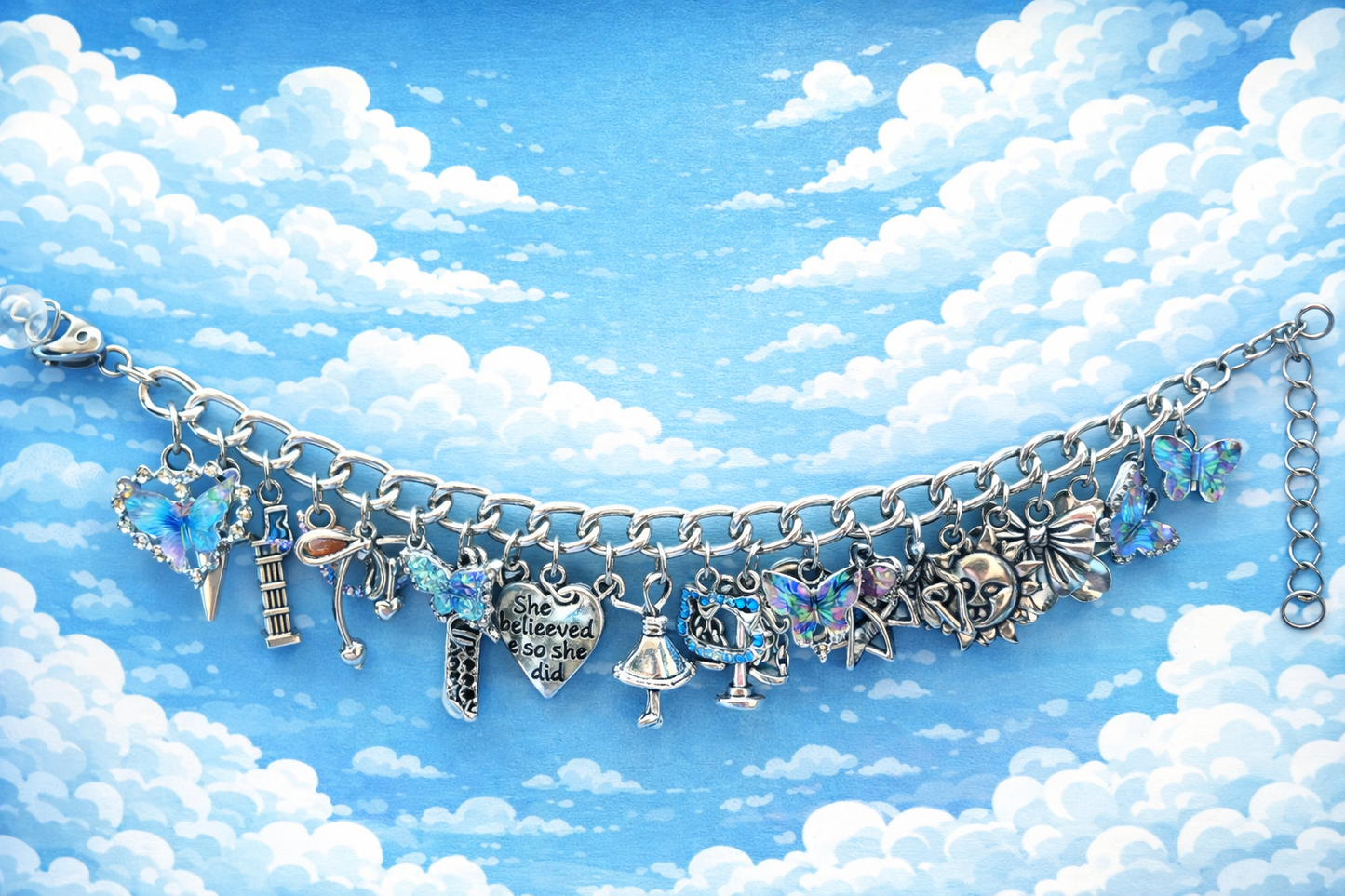 junky silver based stainless steel charm bracelets