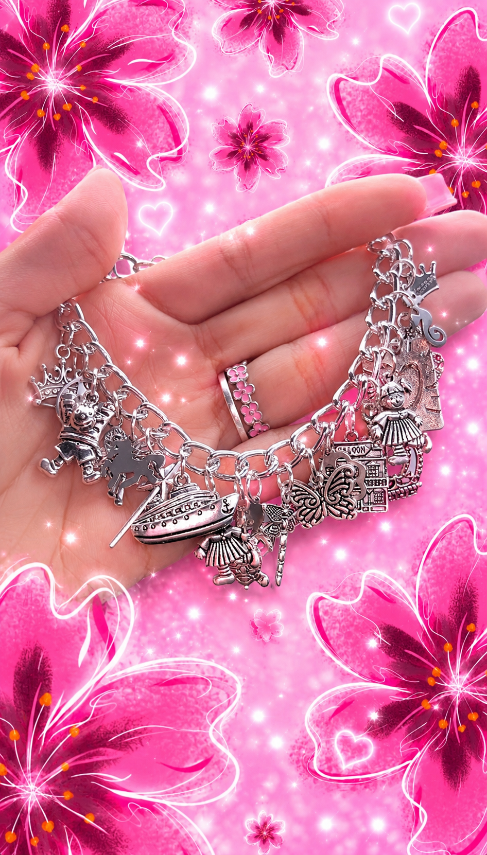 junky silver based stainless steel charm bracelets