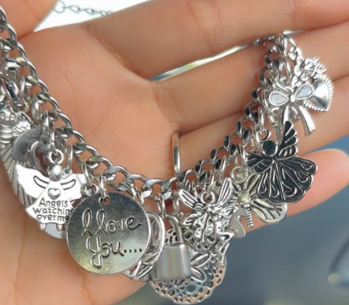 junky silver based stainless steel charm bracelets